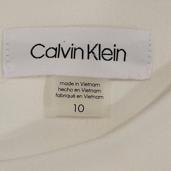 Calvin Klein NWT SZ 10 Ivory Short Sleeve Crepe Dress with Ruffle and Waist Tie - Picture 13 of 13